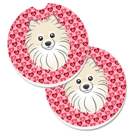 Carolines Treasures Pomeranian Hearts Cup Holder Car Coasters - Set of 2 BB5277CARC